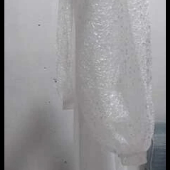 Contrast Mesh V-Neck Lantern Sleeve Chiffon Wedding Dress white - Picture 9 of 10